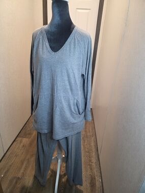 Comfort Choice Grey 2-Piece Lounge Set Soft Comfort Knit Plus Size M 14/16